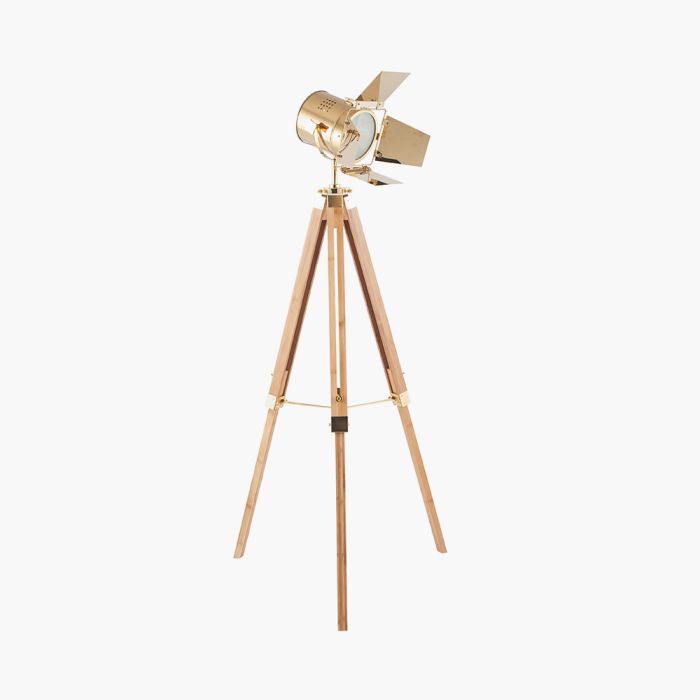 Hereford Gold and Natural Tripod Floor Lamp