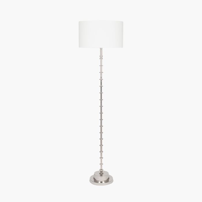 Almas Silver Metal Floor Lamp Base with Henry 45cm White Handloom Cylinder Lampshade