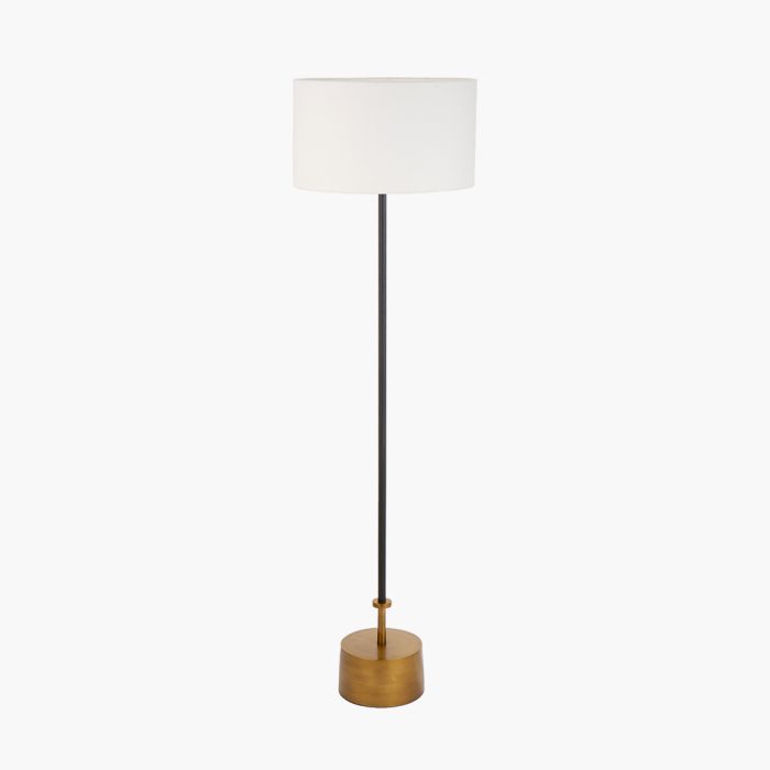 Antoine Black Croc and Antique Brass Metal Floor Lamp Base with Henry 40cm White Handloom Cylinder Lampshade