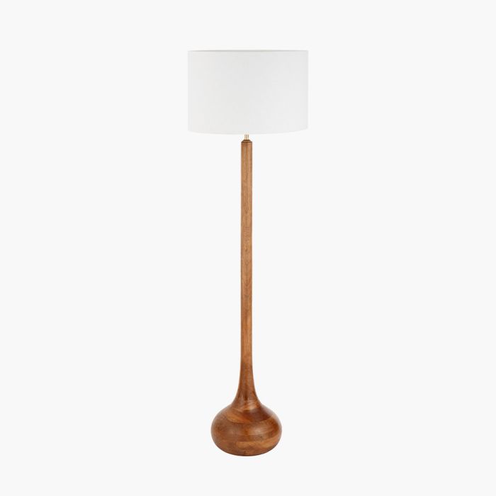 Toma Oiled Wood Tall Neck Floor Lamp Base with Lino 45cm White Self Lined Linen Cylinder Lampshade