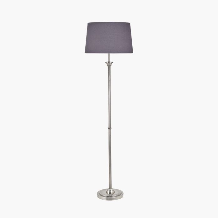 Salvatore Antique Silver Metal Floor Lamp Base with Winston 45cm Grey Handloom Tapered Lampshade