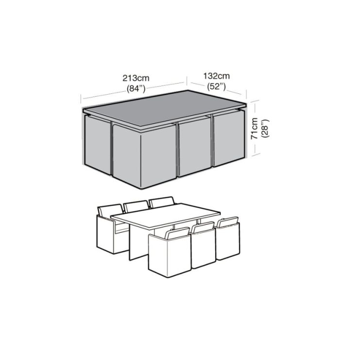 6 Seater Rectangular Cube Set Weather Cover 213x132x71cm