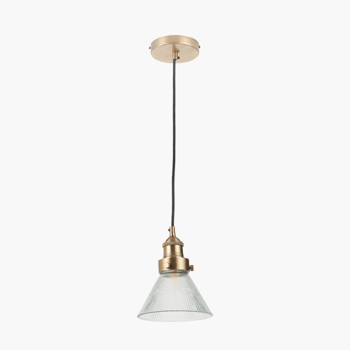 Lenox Conical Ribbed Glass with Antique Brass Fitting Electric Pendant