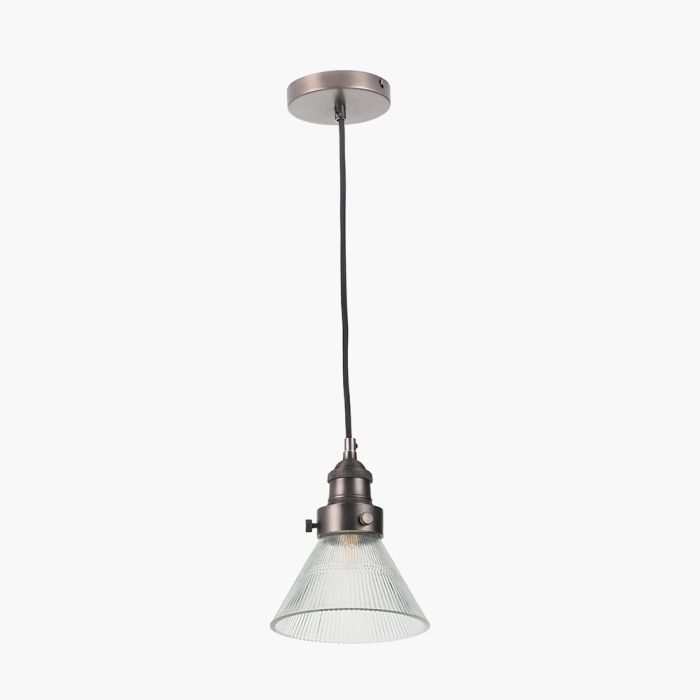 Lenox Conical Ribbed Glass with Antique Bronze Fitting Electric Pendant