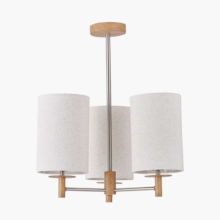 Bonham Natural Wood Veneer and Silver Metal 3 Light Pendant