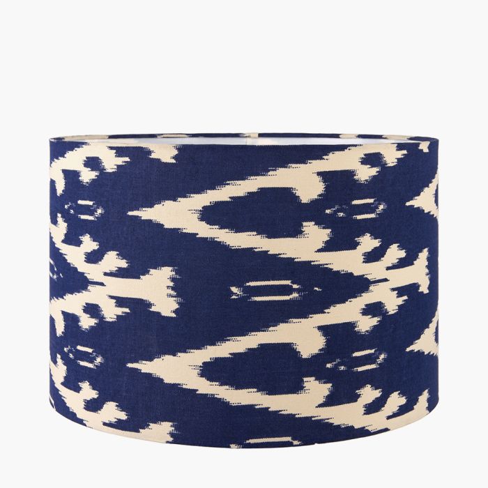 Lars 35cm Ocean Blue Ikat Patterned Cylinder Lampshade