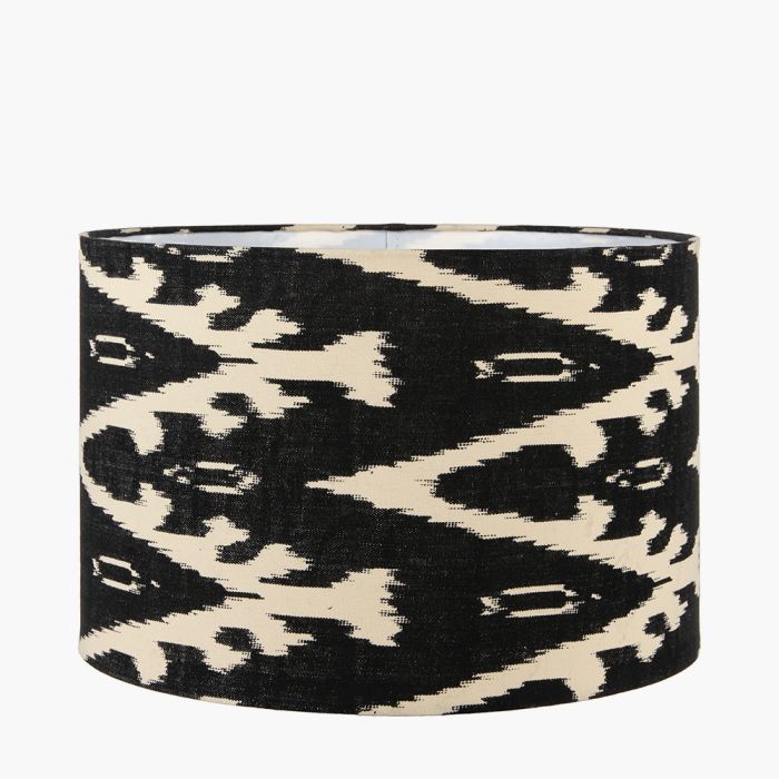 Lars 40cm Black Ikat Patterned Cylinder Shade