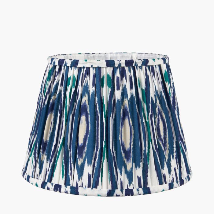 Izara 40cm Ocean Blue Ikat Patterned Mushroom Pleat Tapered Shade