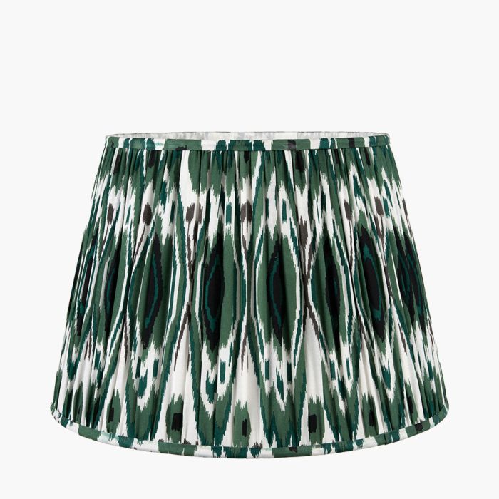 Izara 40cm Racing Green Ikat Patterned Mushroom Pleat Tapered Lampshade