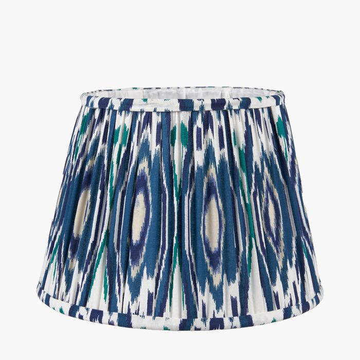 Izara 45cm Ocean Blue Ikat Patterned Mushroom Pleat Tapered Shade