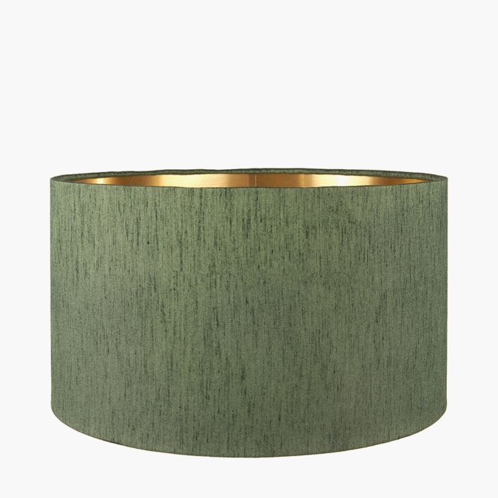 Stellan 35cm Green Slubbed Silk Mix Gold Lined Cylinder Lampshade
