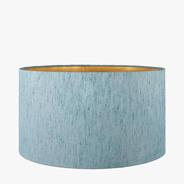 Stellan 40cm Duck Egg Slubbed Silk Mix Gold Lined Cylinder Lampshade