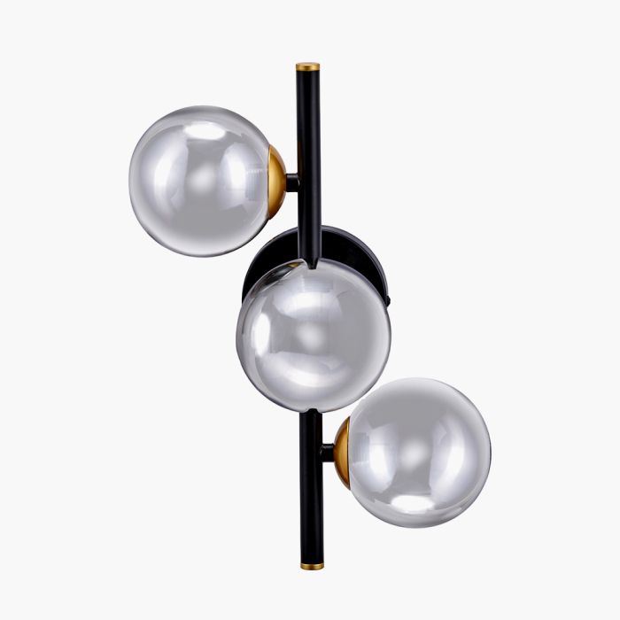 Blair Smoke Glass Ball and Black Metal Wall Light