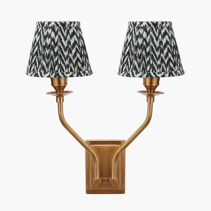 Tatiana Antique Brass Metal Double Wall Light with Vienna 16cm Black Chevron Mushroom Pleat Lampshade