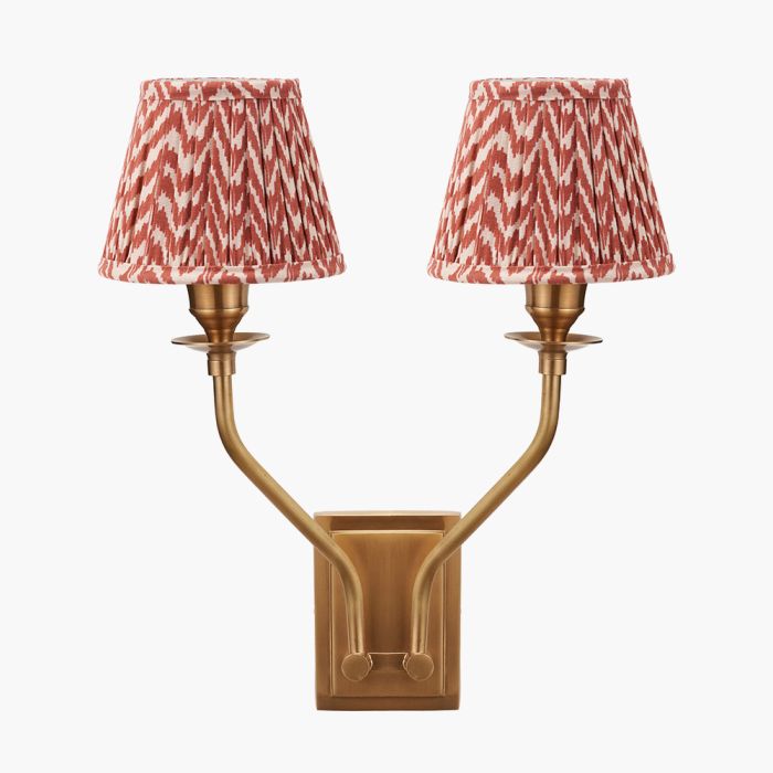 Tatiana Antique Brass Metal Double Wall Light with Vienna 16cm Red Chevron Mushroom Pleat Lampshade