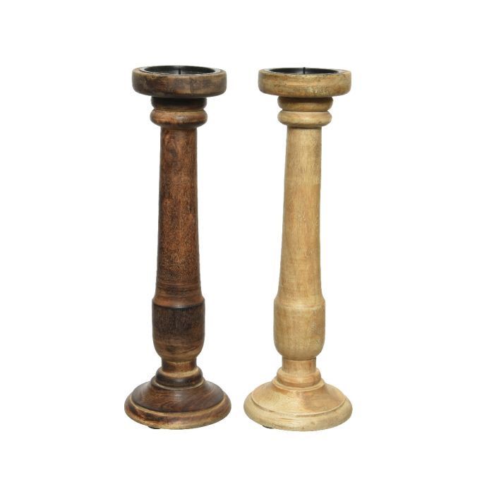 Mango Wood  Candle Holder  in Brown Set of 2