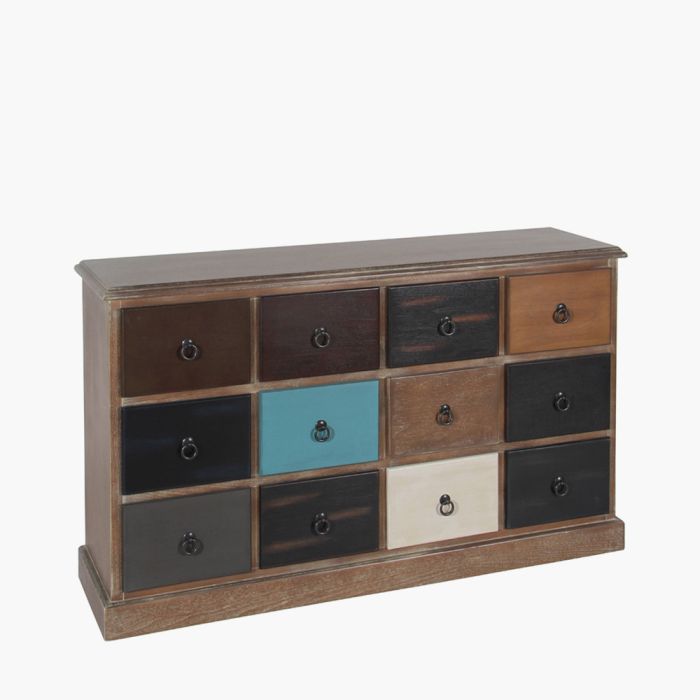 Loft Pine Wood Multicoloured 12 Drawer Unit