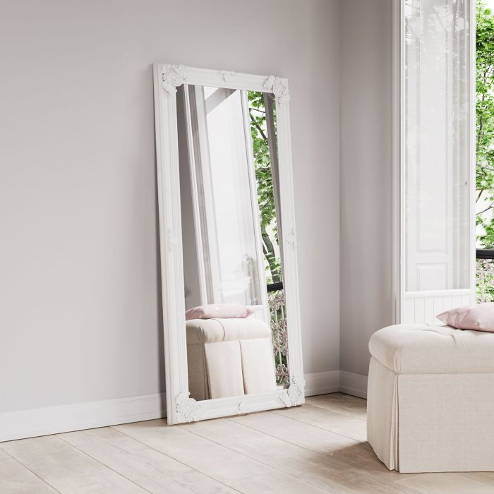 Essentials White Wooden  Mirror in White Painted Wooden Frame