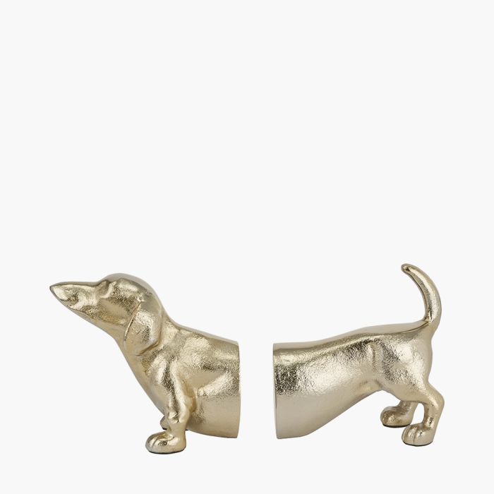 Gold Metal Sausage Dog Book Ends