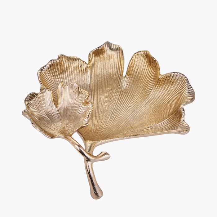 Gold Metal Dual Gingko Leaf Bowl 