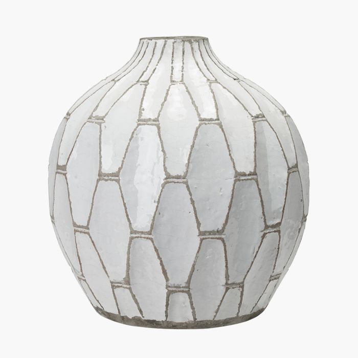 Gaudi White Stoneware Geometric Design Vase