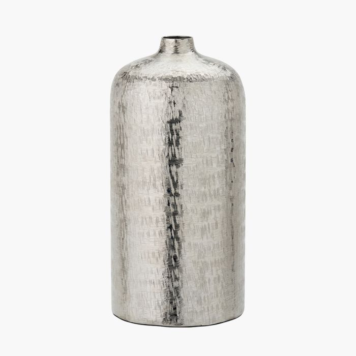 Silver Metal Hammered Vase Tall