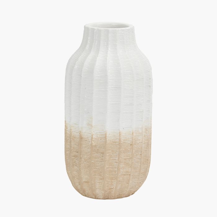 Amalia Natural and White Stoneware Textured Vase