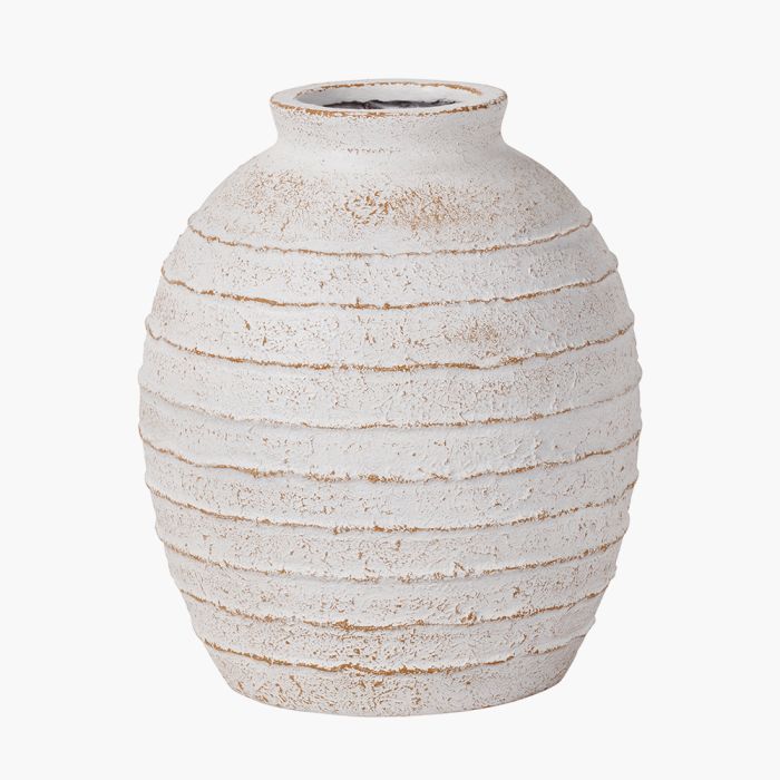 White Wash Fibrestone  Decorative Ribbed Vase