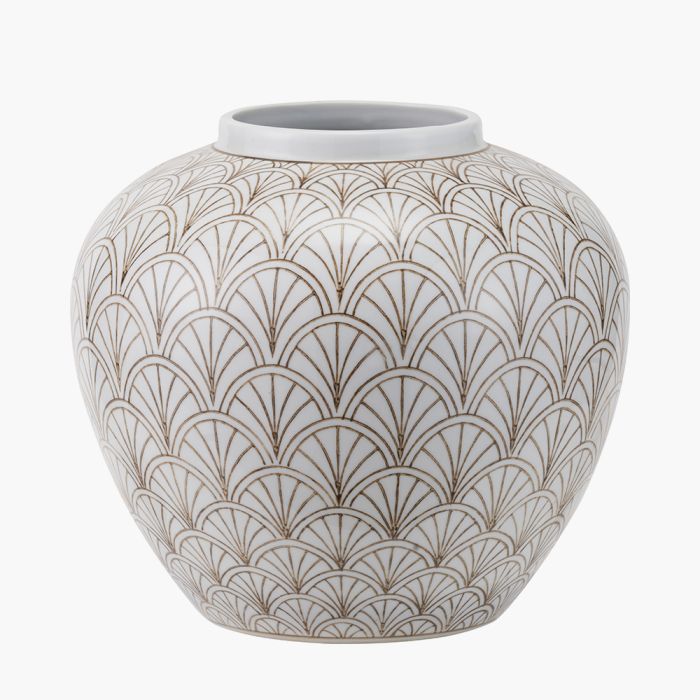 Barbier White Art Deco Fan Ceramic Vase