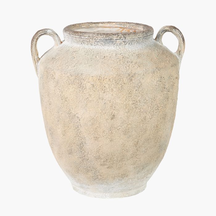Natural Textured Fibrestone Decorative Vase with Handles