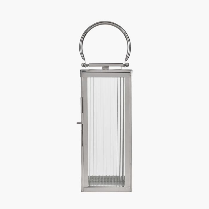 Shiny Nickel Small Lantern with Ribbed Glass