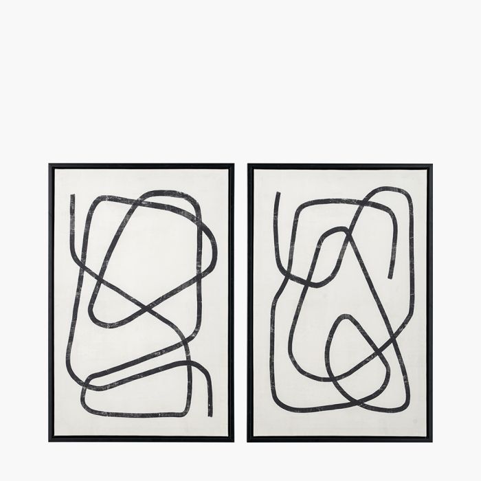 Set of 2 Black Squiggle Print Canvases with Black Frames