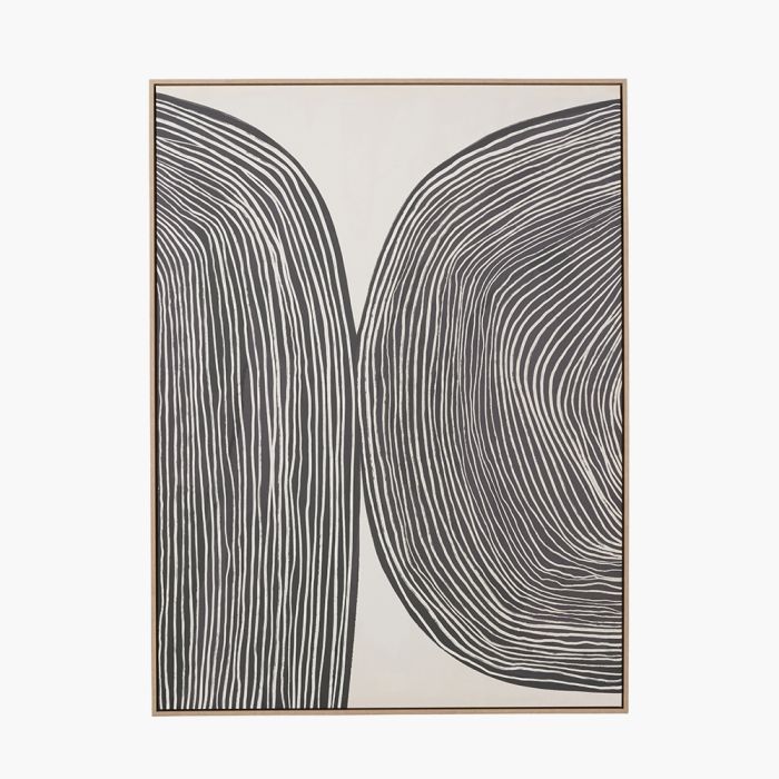 Black and Cream Abstract Canvas with Natural Frame