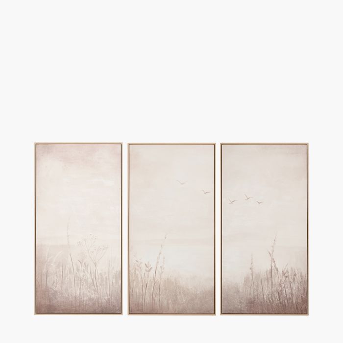 Set of 3 Natural and White Landscape Canvases with Natural Frames
