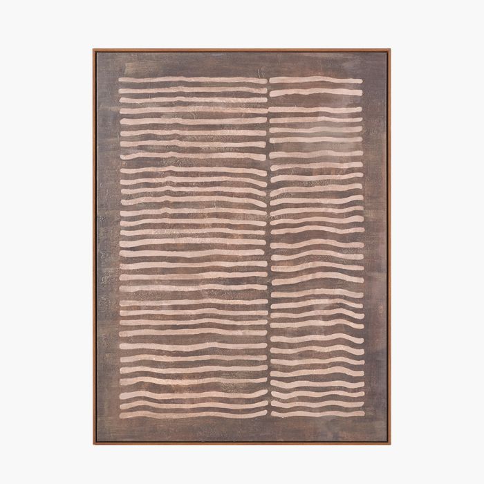 Brown and Natural Linear Design Canvas with Oak Effect Frame