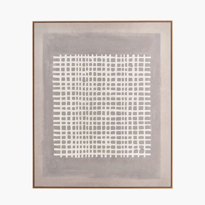 Brown and Natural Grid Design Canvas with Oak Effect Frame