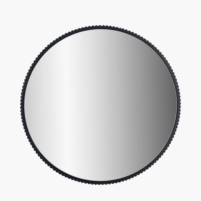 Black Metal Textured Edged Round Wall Mirror