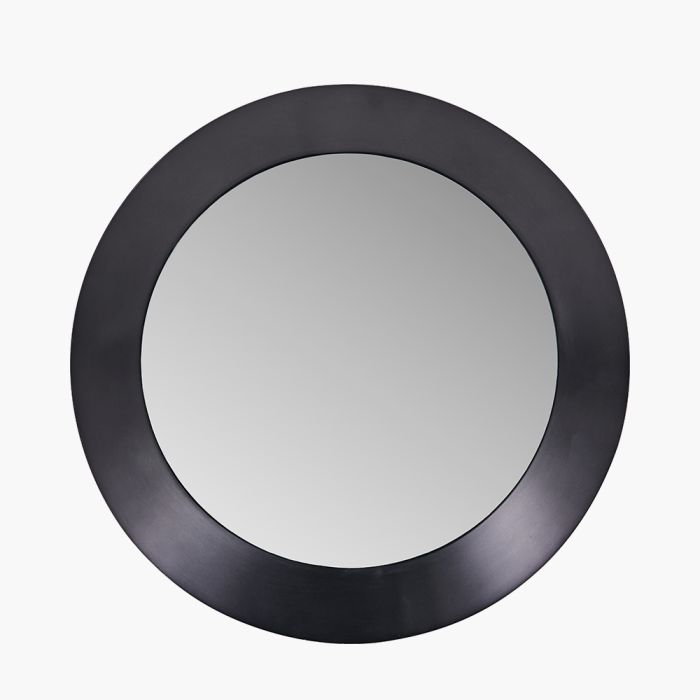Graphite Metal Angled Frame Round Mirror