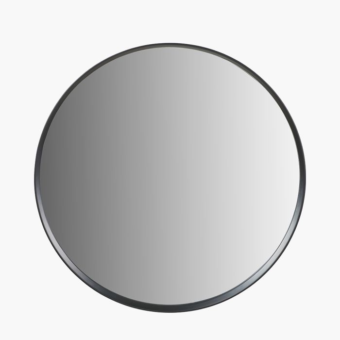 Black Wood Veneer Deep Edge Round Wall Mirror Large