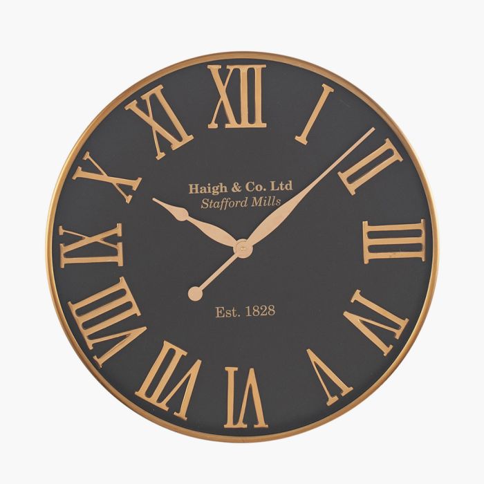 Antique Gold and Black Metal Wall Clock