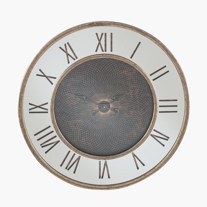 Antique Gold Wood and Geo Print Mirror Wall Clock