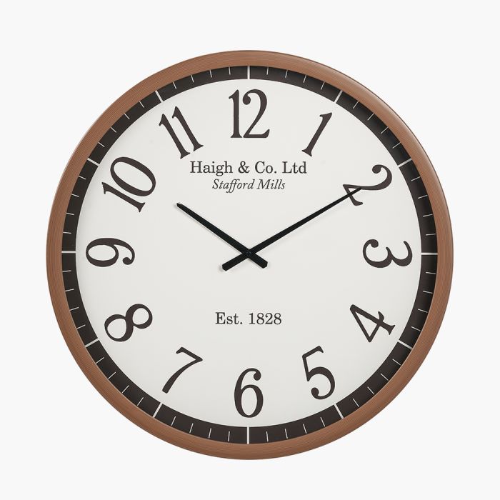 Dark Wood Effect White Faced Round Wall Clock