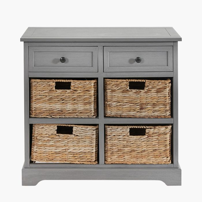 Devonshire Grey Pine Wood 2 Drawer 4 Basket Unit