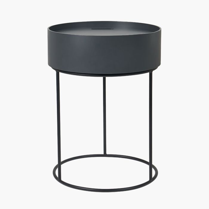 Hugo Dark Grey Wood Veneer and Black Metal Storage Table