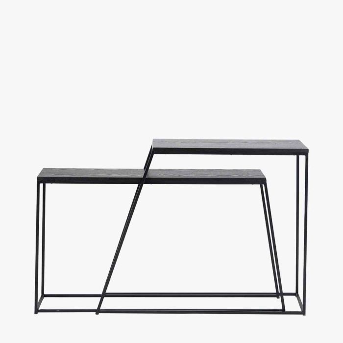 Mashiko Set of 2 Black Ash Veneer and Black Metal Console Tables