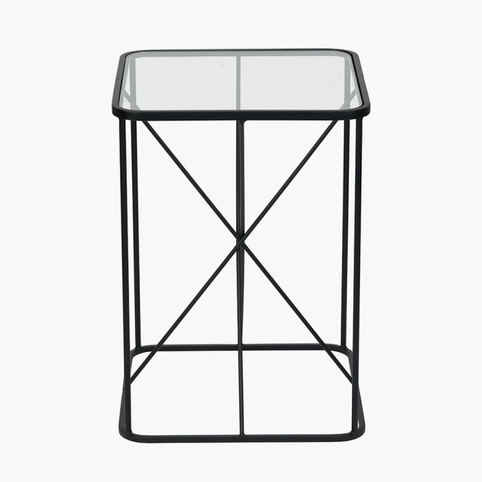 Roxy Glass and Black Metal Side Table