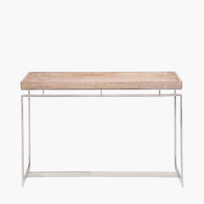 Evelyn Natural Antique Finish Mango Wood and Silver Metal Console Table