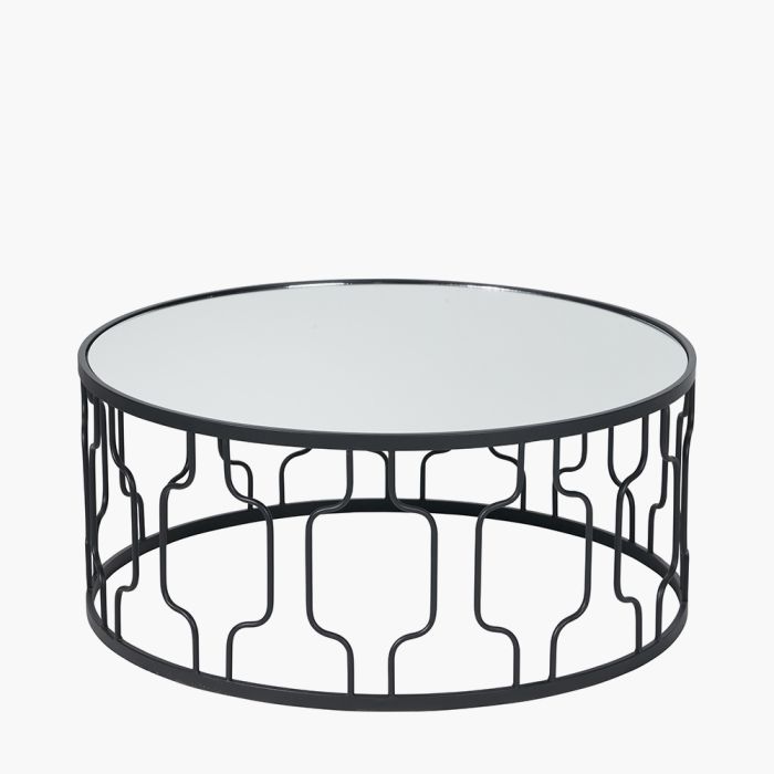 Caprisse Mirrored Glass and Graphite Metal Coffee Table