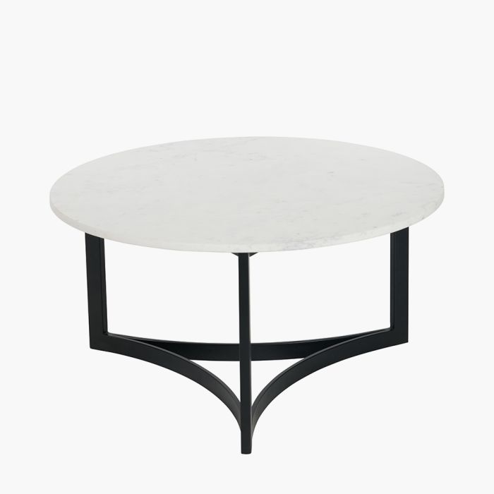 Hendrick White Marble and Black Metal Coffee Table