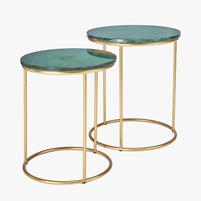  Milly S/2 Green Marble and Gold Metal Side Tables
